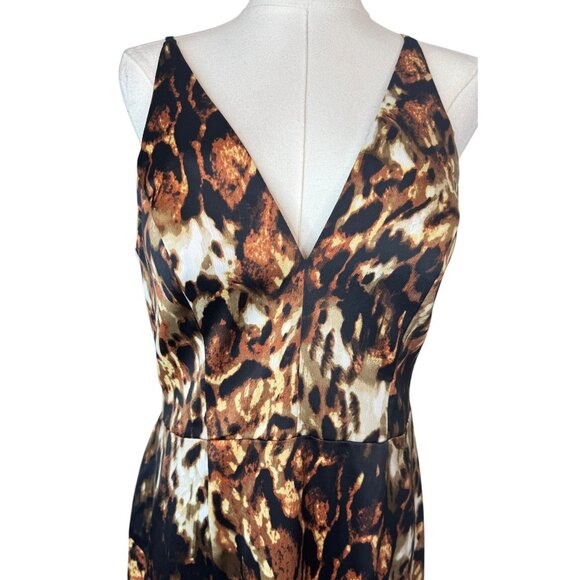 NWT XSCAPE Size 12 Animal Print Sleeveless V-Neck Dress Flounce Hem - Picture 7 of 15
